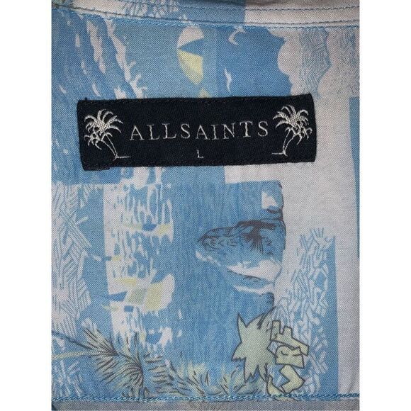 ALLSAINTS Men’s Tropical Hawaiian Sayonara Shirt In Aqua Blue - Picture 8 of 10